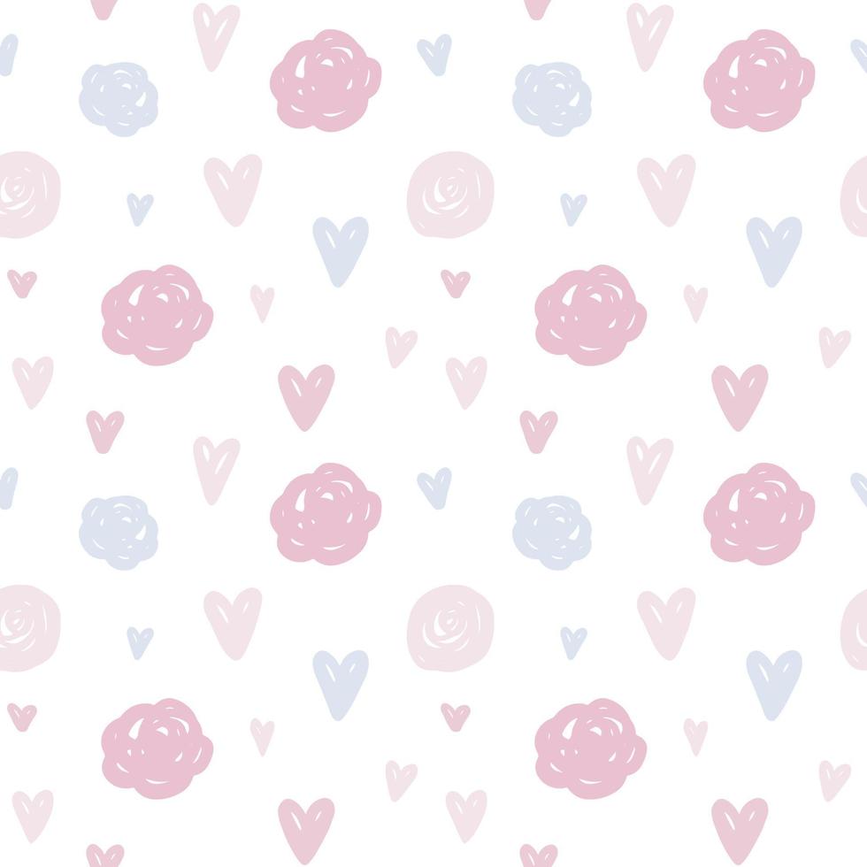 pastellhjärtan och rosor sömlösa vektormönster i romantisk stil. för barnkammare, barnkläder, babytyger, omslagspapper, alla hjärtans dag, mors dag, bröllop, klippbok, tapeter vektor