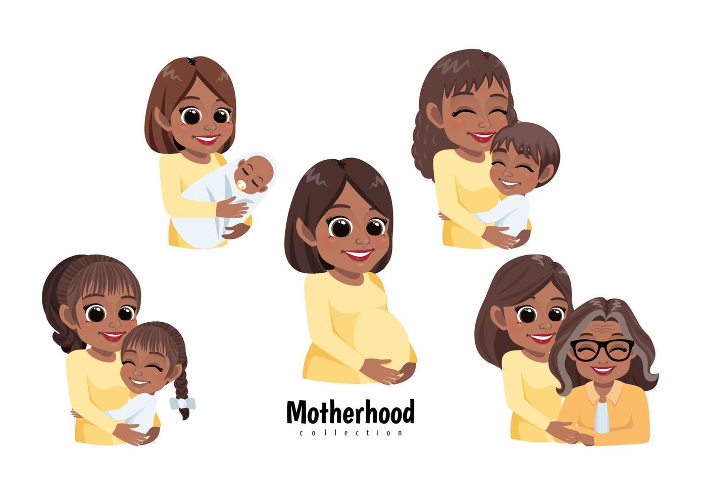 glücklicher muttertag mit amerikanischen afrikanischen müttern mit ihren kindern unterschiedlichen alters, schwangere frau. Mutterschaft, Elternschaft, Kindheit, glücklicher schwarzer Familienkonzeptvektor vektor
