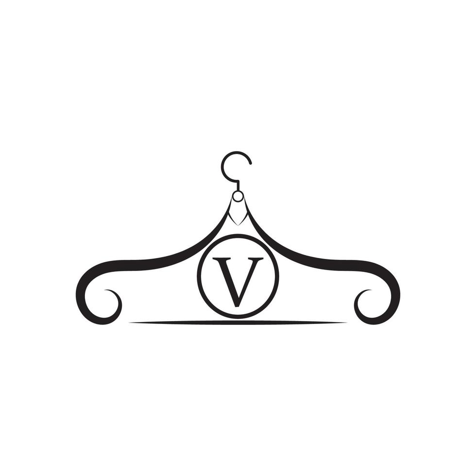Mode-Vektor-Logo. Kleiderbügel-Logo. Buchstabe V-Logo. Schneider-Emblem. Kleiderschrank-Symbol - Vektordesign vektor