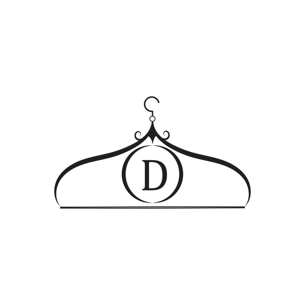 Mode-Vektor-Logo. Kleiderbügel-Logo. Buchstabe d ogo. Schneider-Emblem. Kleiderschrank-Symbol - Vektordesign vektor