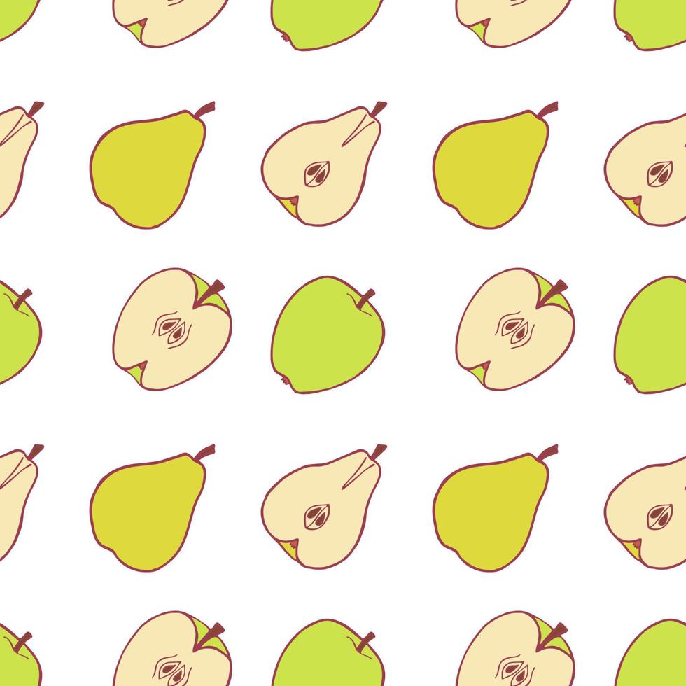 frukt päron och äpple sömlöst mönster, bra design för alla ändamål. handritad tyg texturmönster. hälsosam mat bakgrund. vektor platt stil sommar grafik. på vit bakgrund.