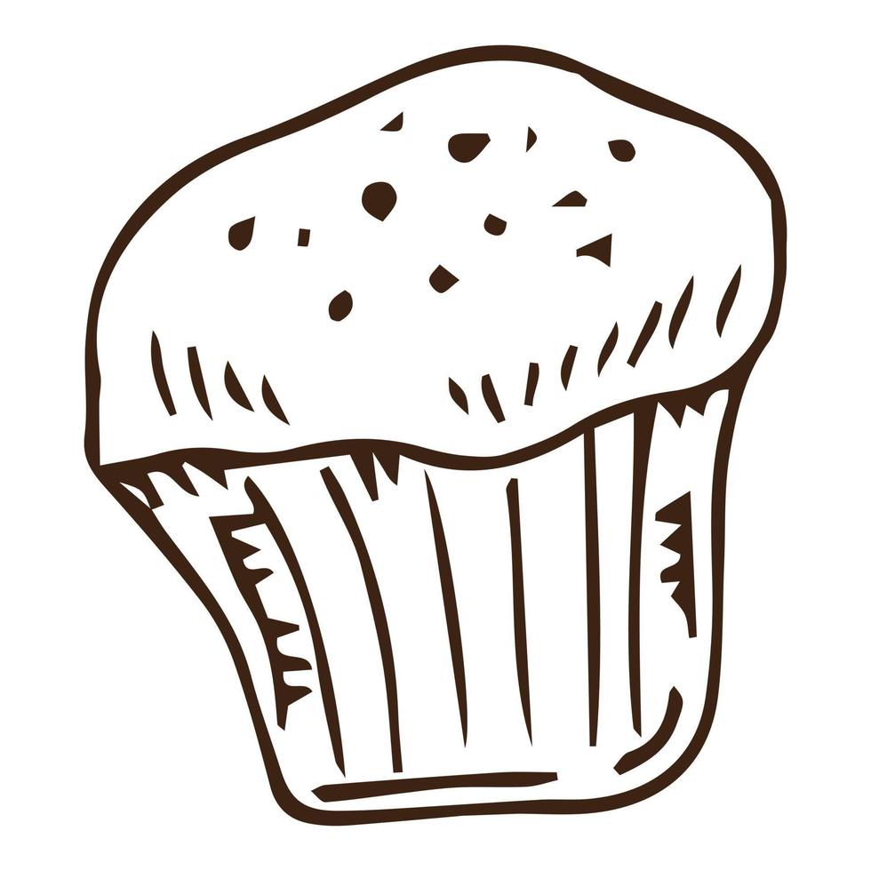 handritad muffins isolerad på vitt. skiss av nybakad muffins i vintage stil. graverad bakelse illustration. söt dessert paj eller kaka bläck ritning för etikett, logotyp, bageri meny, affischer design vektor