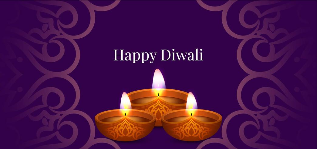Lyckligt Diwali dekorativt lila baner vektor