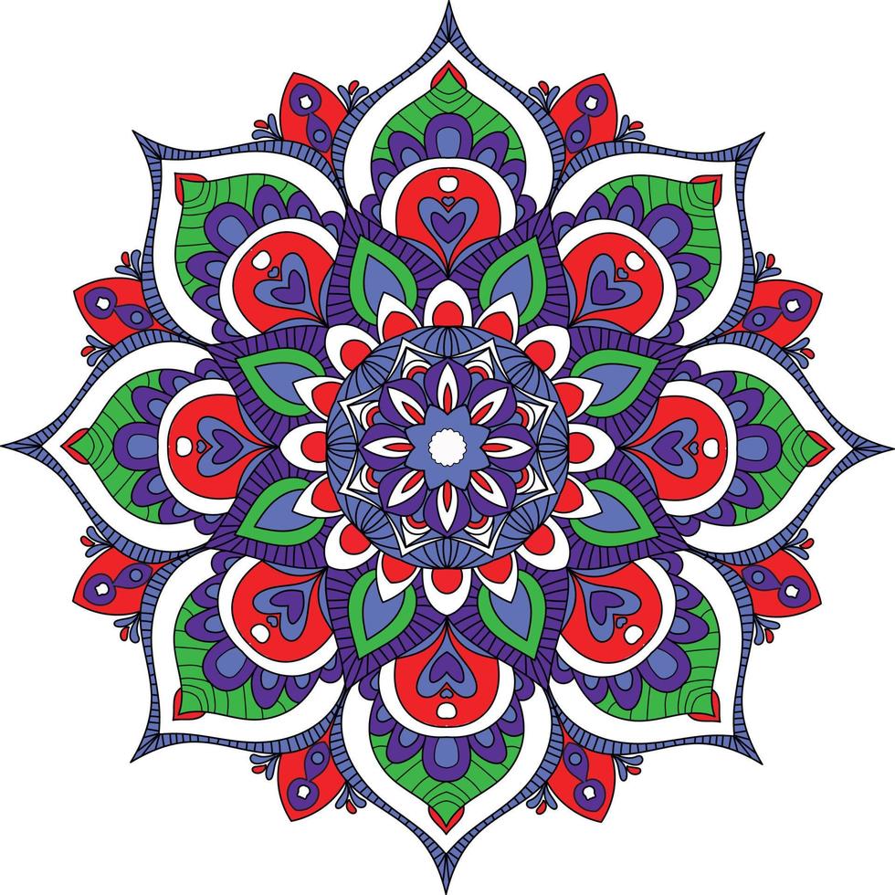 buntes indisches Blumenmuster des Mandalas in der roten, blauen, purpurroten, grünen Farbe, ethnisches Element vektor