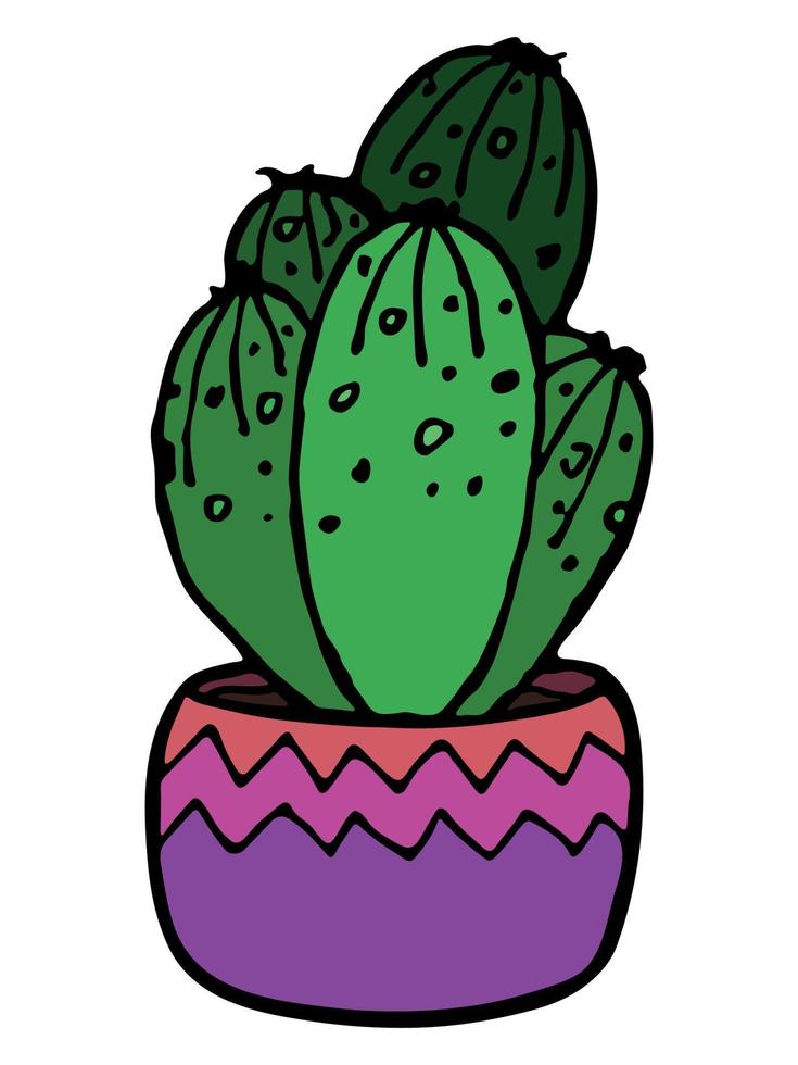 süßer handgezeichneter einfacher kaktus. Zimmerpflanze in einem Topf Clipart. Kakteenillustration lokalisiert auf weißem Hintergrund. gemütliches heimgekritzel. vektor