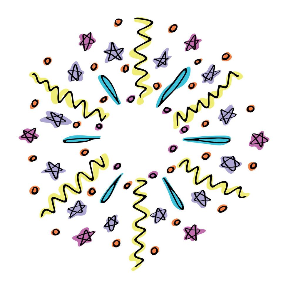 vektor handritad fyrverkeri. söt färgglad doodle illustration isolerad på vit bakgrund. för gratulationskort, tryck, webb, design, inredning.