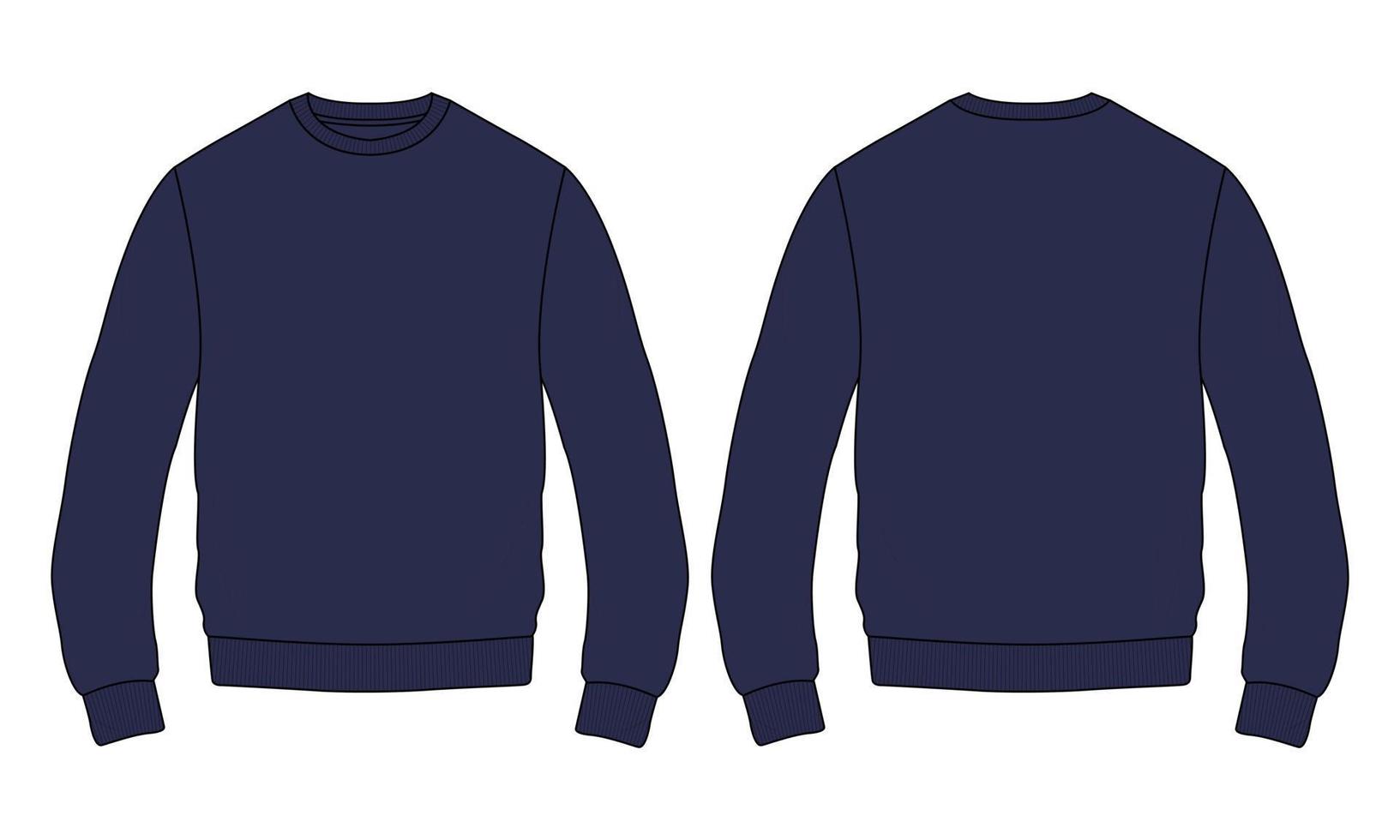 Rundhals-Langarm-Sweatshirt Mode flache Skizzen technische Zeichnung Vektor-Illustrationsvorlage für Herren. kleid kleid design marine farbe mockup. Pullover Modedesign isoliert auf weiss vektor