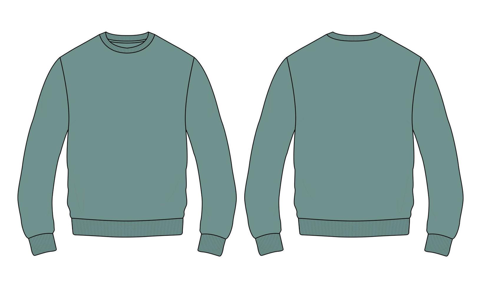 Rundhals-Langarm-Sweatshirt Mode flache Skizzen technische Zeichnung Vektor-Illustrationsvorlage für Herren. kleid kleid design grüne farbe mockup. Pullover Modedesign isoliert auf weiss vektor