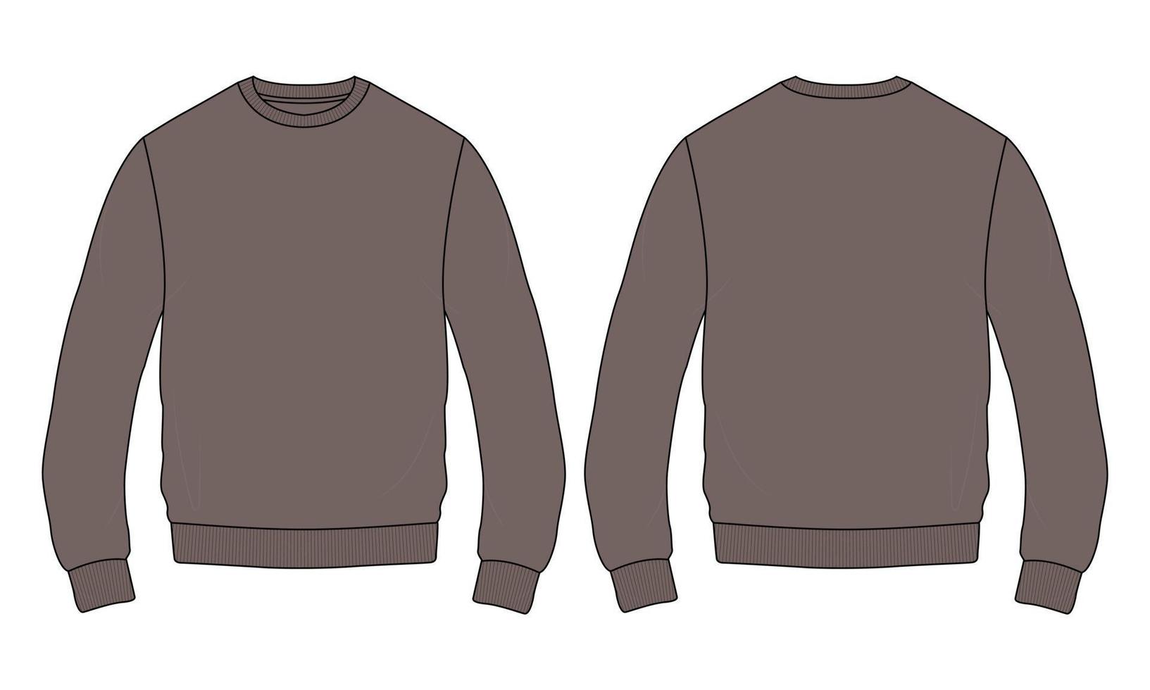 Rundhals-Langarm-Sweatshirt Mode flache Skizzen technische Zeichnung Vektor-Illustrationsvorlage für Herren. kleid kleid design khaki farbe mockup. Pullover Modedesign isoliert auf weiss vektor