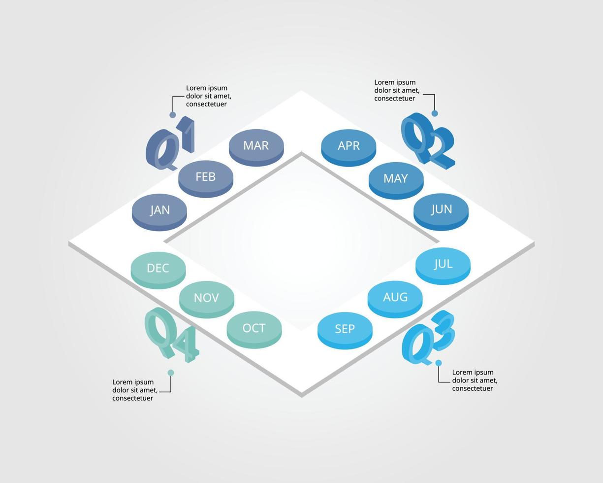 Prozessdiagrammvorlage für Infografik zur Präsentation für 12 Monate im 4. Quartal vektor