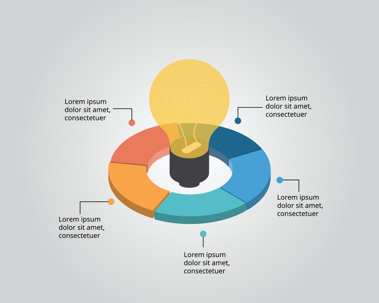 Light Burb Ideenvorlage für Infografik zur Präsentation für 5 Elemente vektor