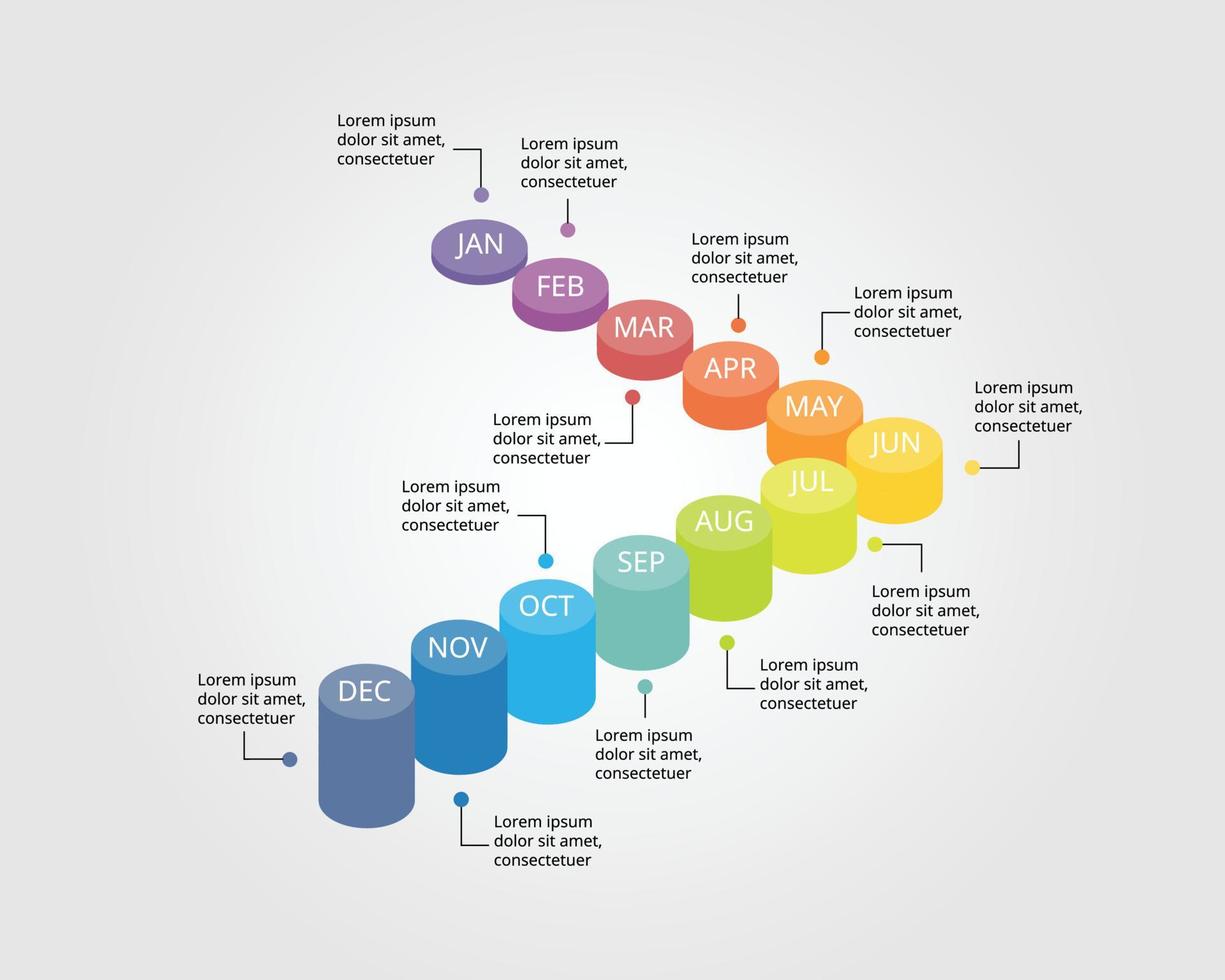 Prozessdiagrammvorlage für Infografik zur Präsentation für 12 Monate vektor