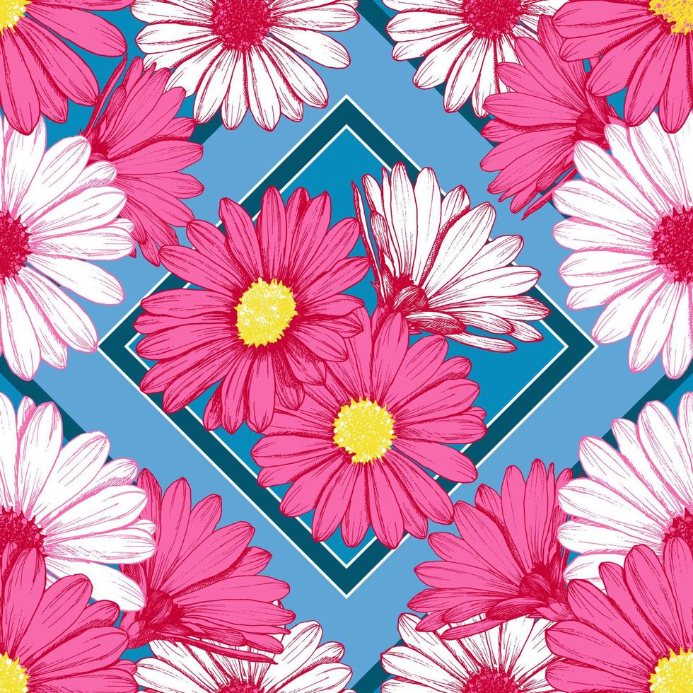 färgglada vektor seamless mönster med handritade daisy blommor. alla element är isolerade för enklare redigering. ljus sommardesign. vektor illustration.