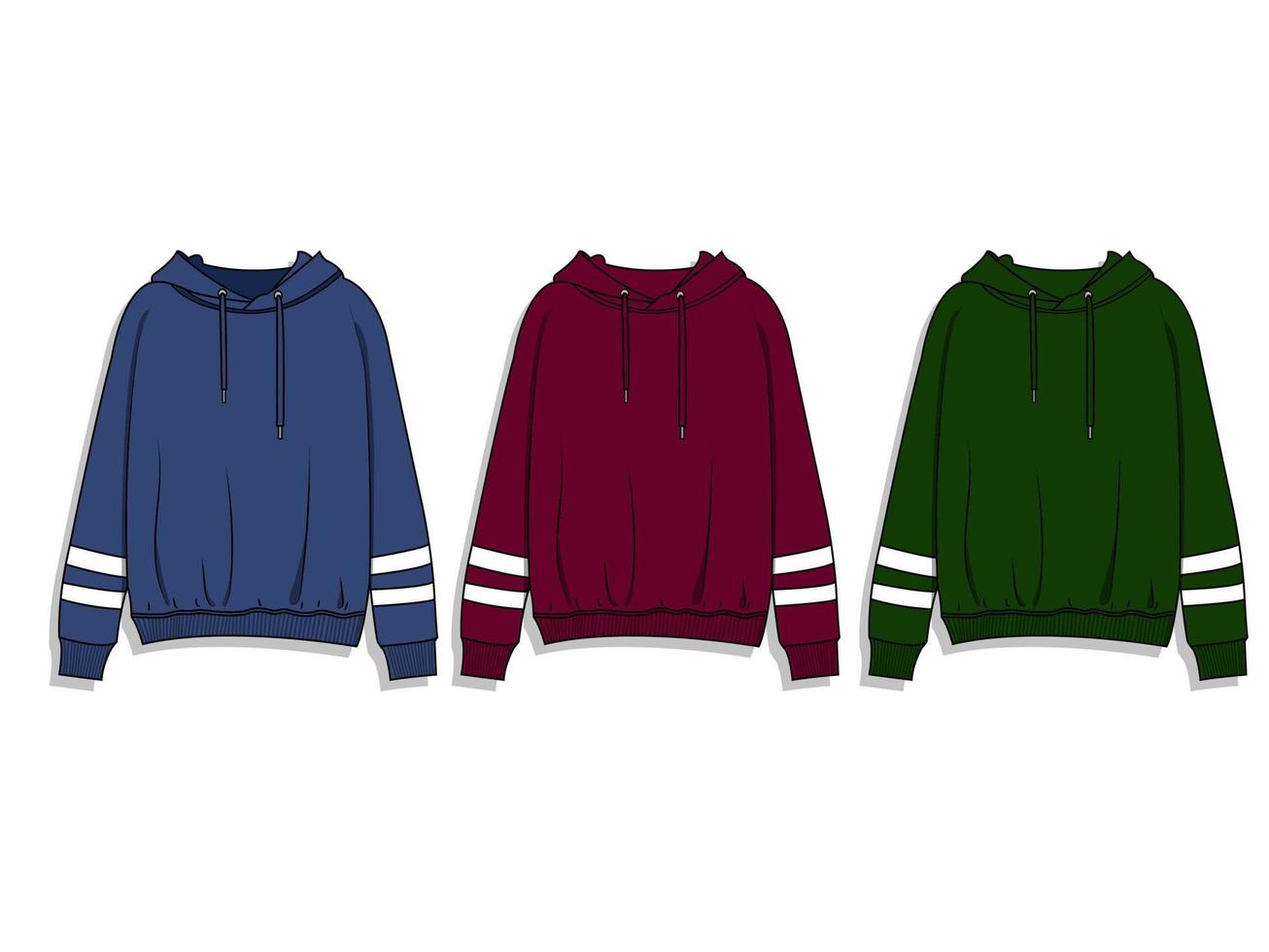 dreifarbige Vektor-Hoodies-Illustrationen. vektor