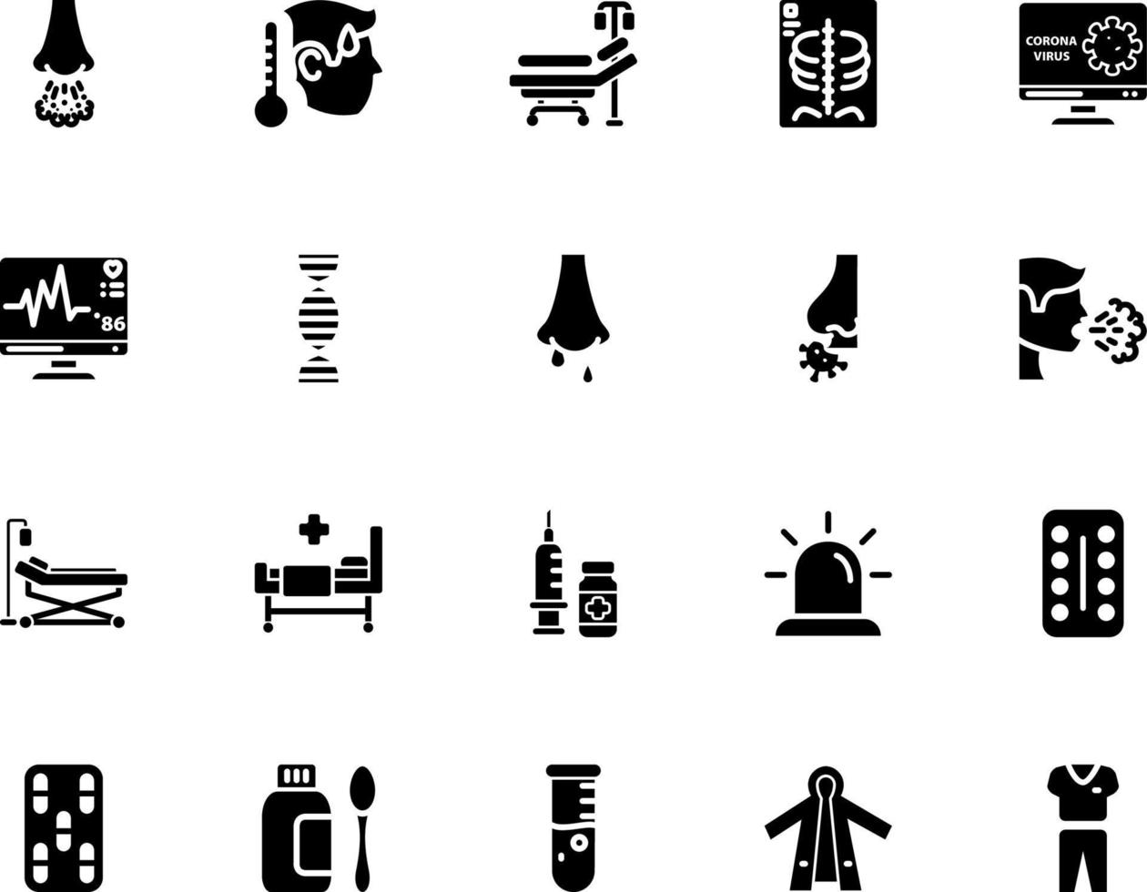 25 Sanitäter-Icon-Pack 1 Stil solide, solide Sanitäter-Symbol vektor