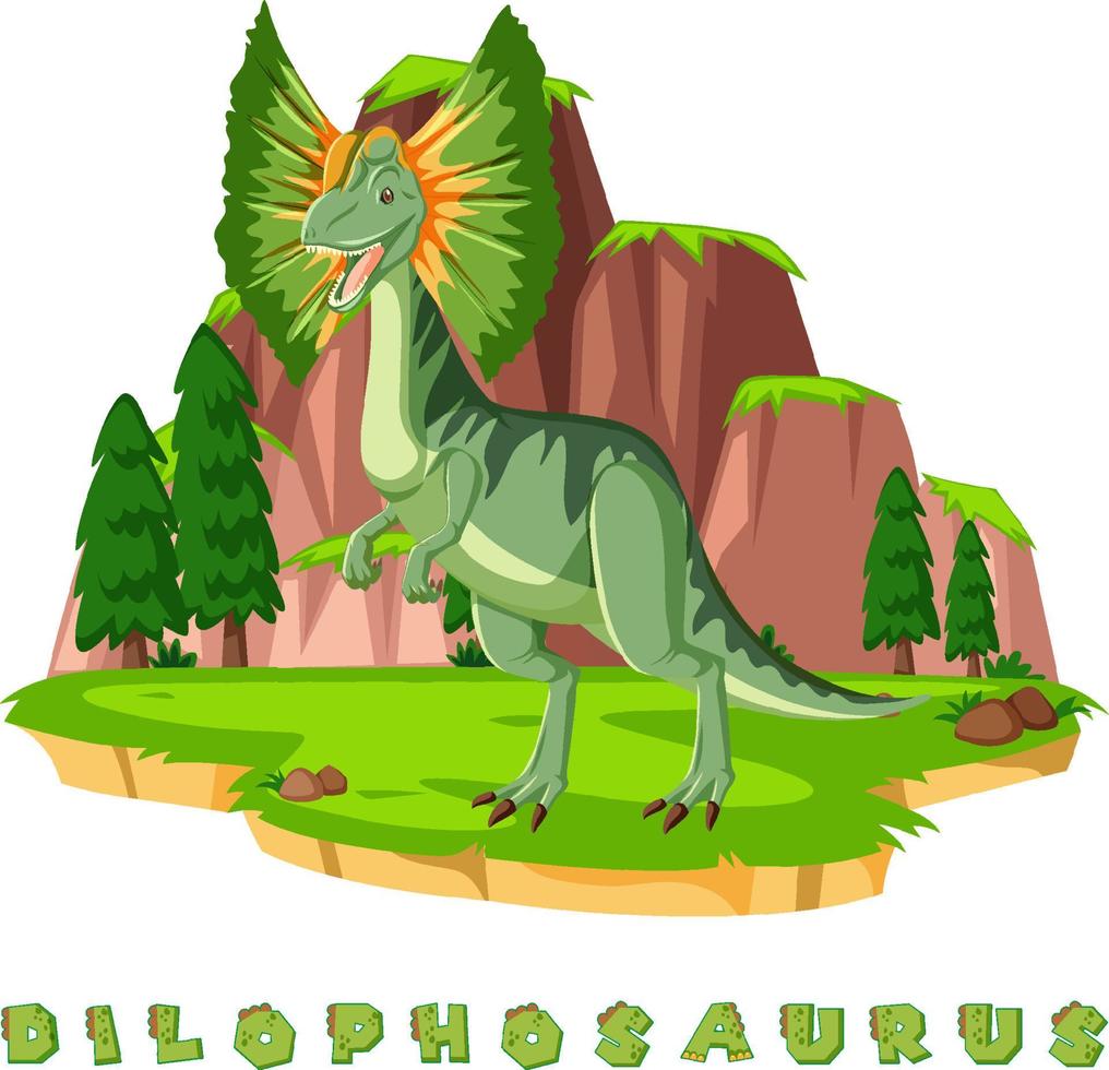 Dinosaurier-Wortkarte für Dilophosaurus vektor