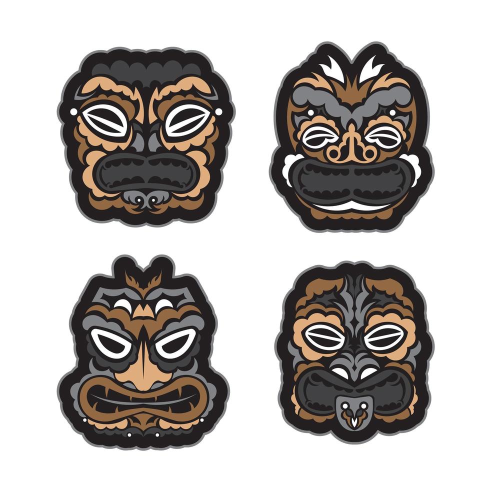 polynesien och maori masker set. ansikten i hawaiisk stil. isolerade, vektor. vektor