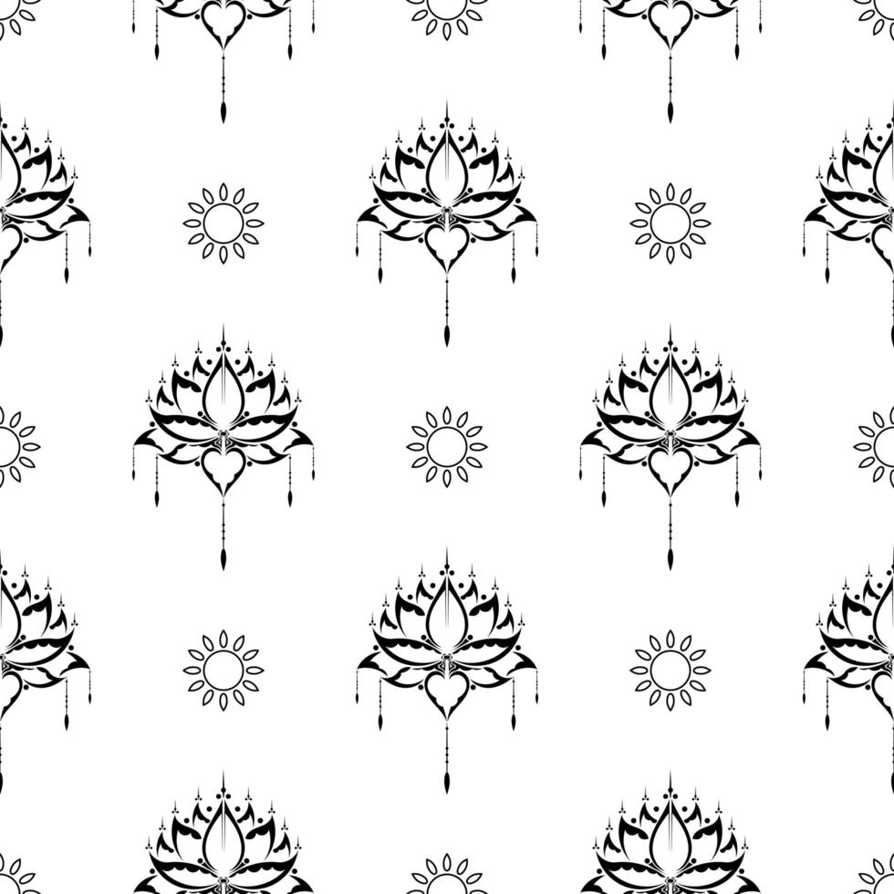 Lotus Musterdesign. Schwarz und weiß. gut für Kleidungsstücke, Textilien, Hintergründe und Drucke. Vektor