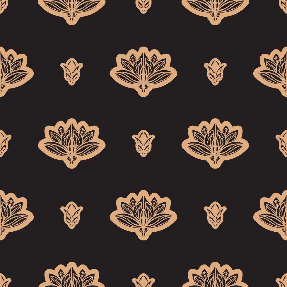 mörkt enfärgat sömlöst mönster med lotusblommor i enkel stil. bra för kläder, textilier, bakgrunder och tryck. vektor illustration.