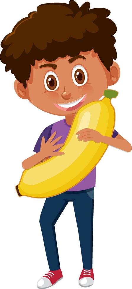 ein Junge mit Obst auf weißem Hintergrund vektor