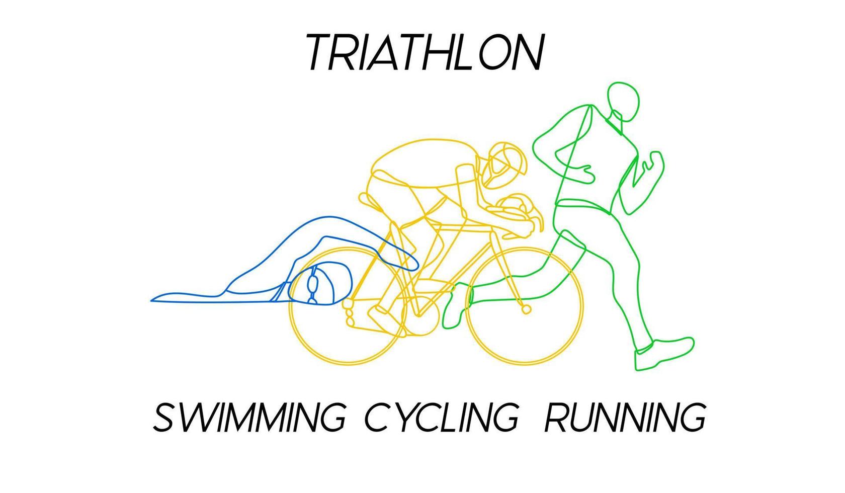 triathlon. linjär handritad idrottare. tävling i simning, cykling och löpning. vektor