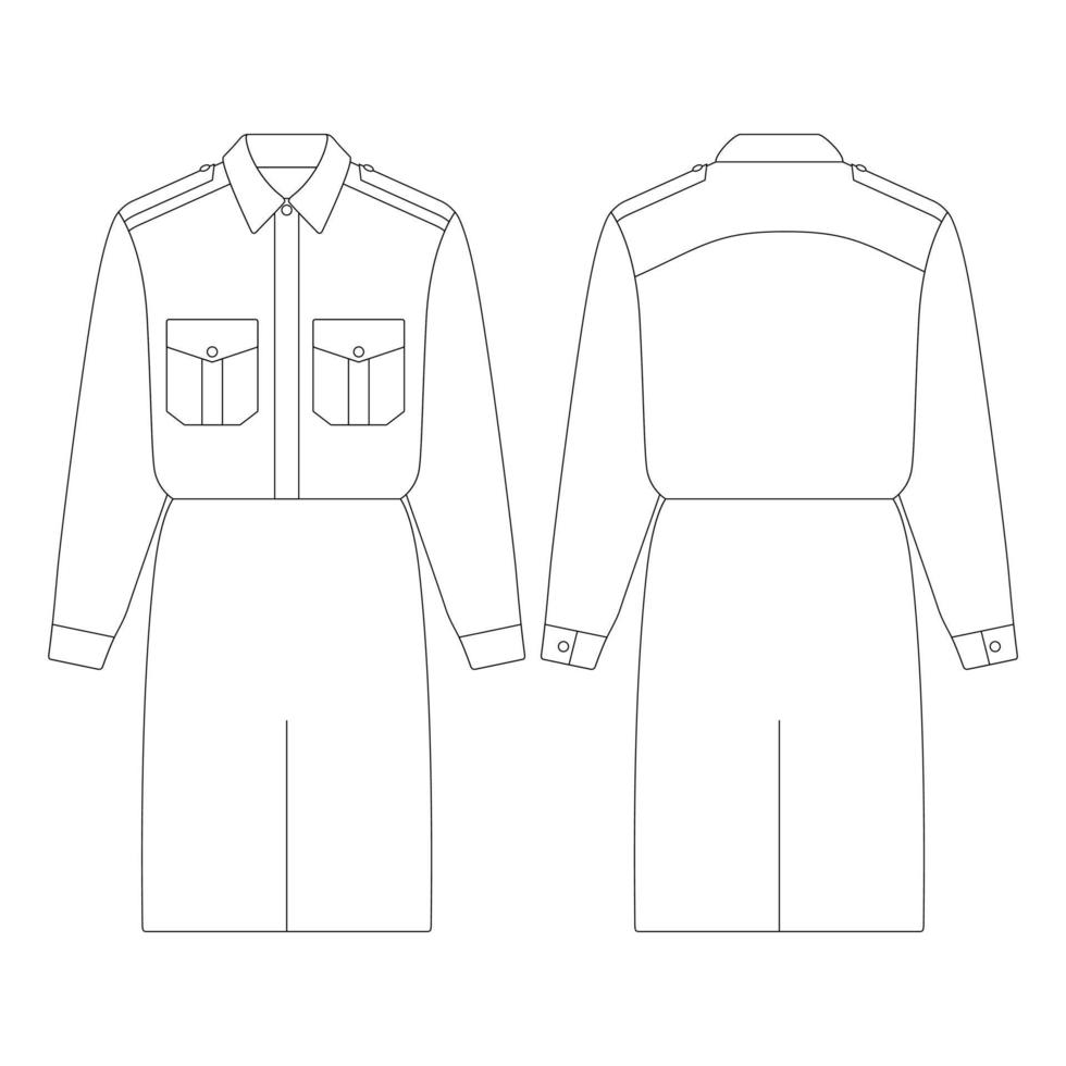 Schablone loses Kleid mit aufgesetzten Taschen Vektor-Illustration flache Design-Kontur-Kleidung vektor