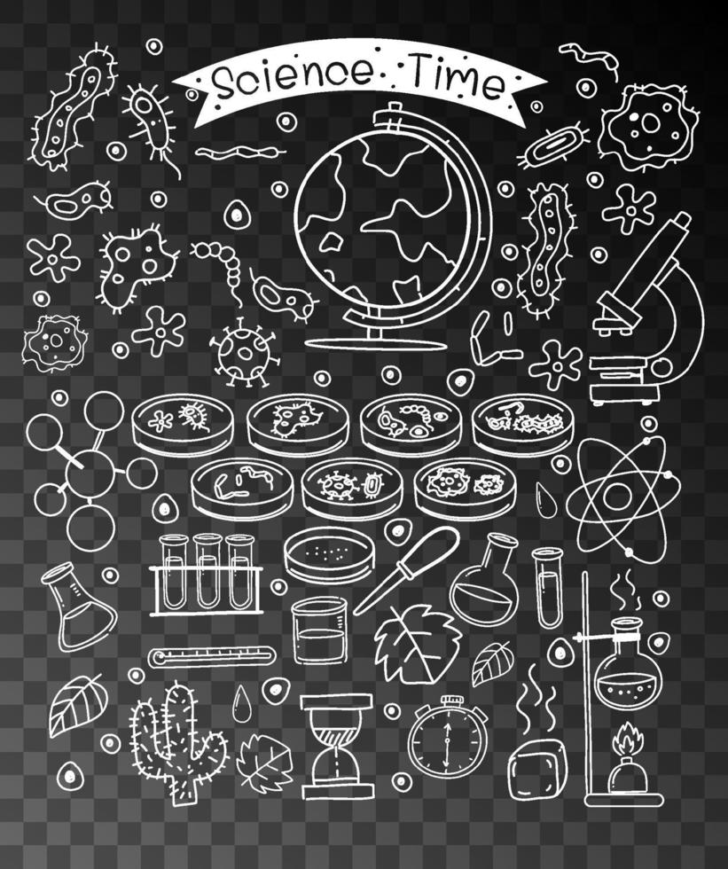 handritad doodle av vetenskap ikoner vektor