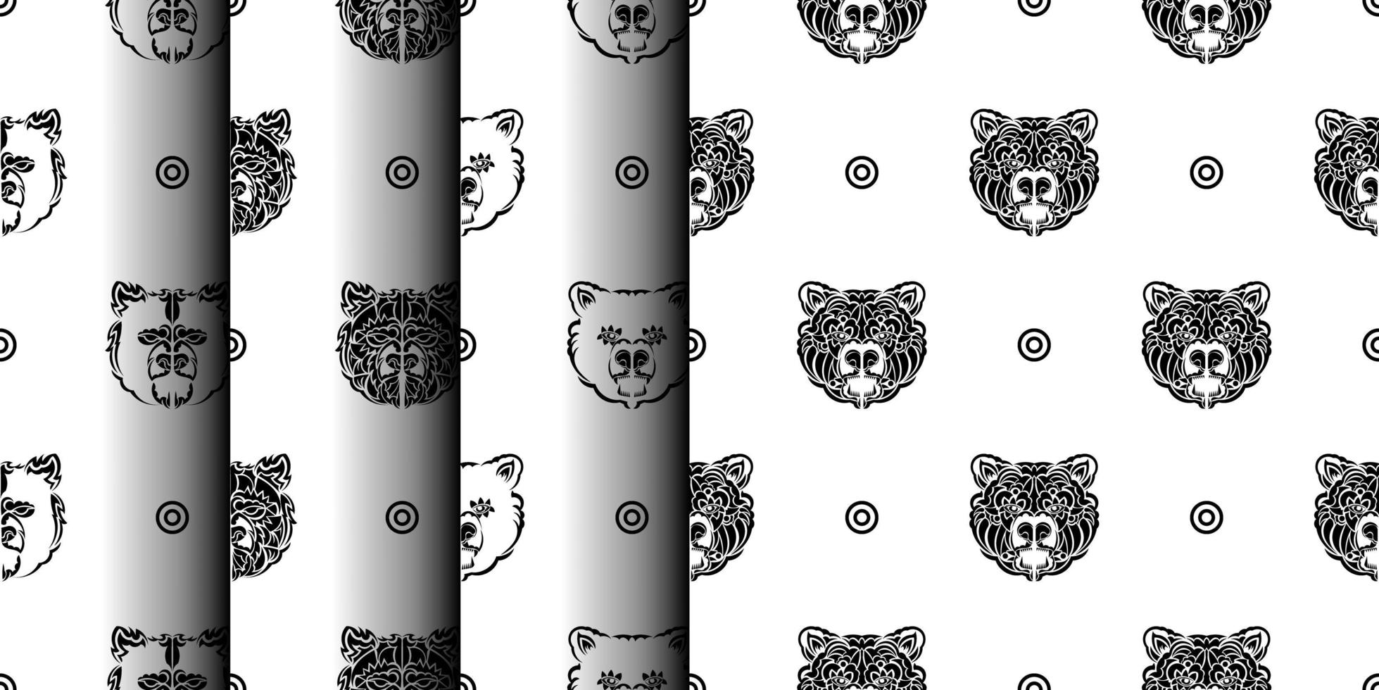uppsättning av svart-vita sömlösa mönster med björn ansikte. bra för bakgrunder, tryck, kläder och textilier. vektor illustration.