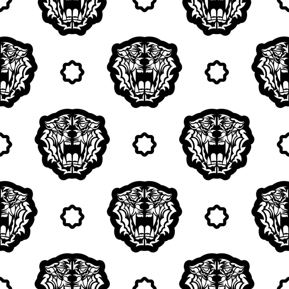svart och vitt seamless mönster med tiger ansikte i polynesisk stil. bra för kläder och textilier. vektor illustration.