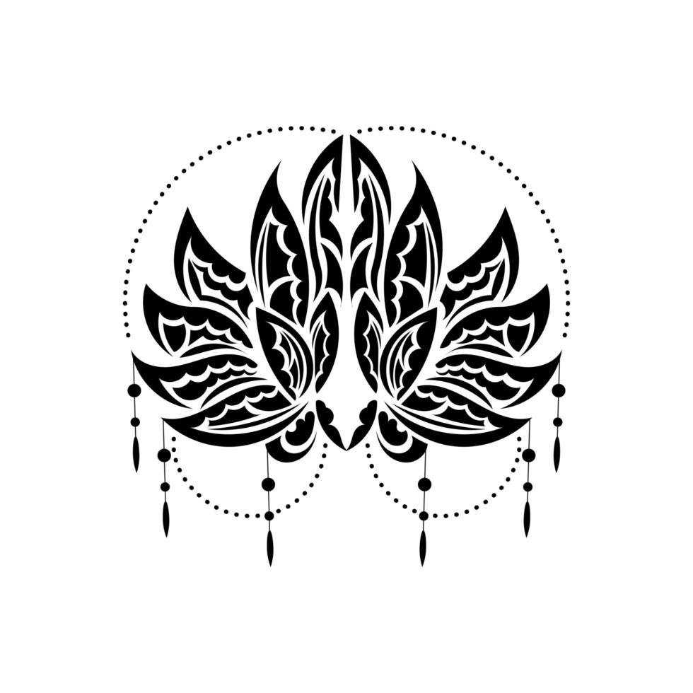 svart och vitt tatuering lotusmönster i enkel stil. isolerat. vektor illustration.