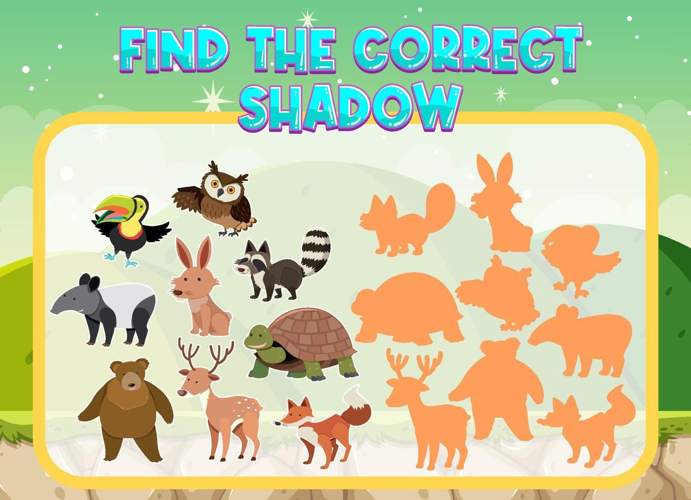 Finden Sie das richtige Arbeitsblatt für Schatten und Schattenübereinstimmungen für Kindergartenschüler vektor