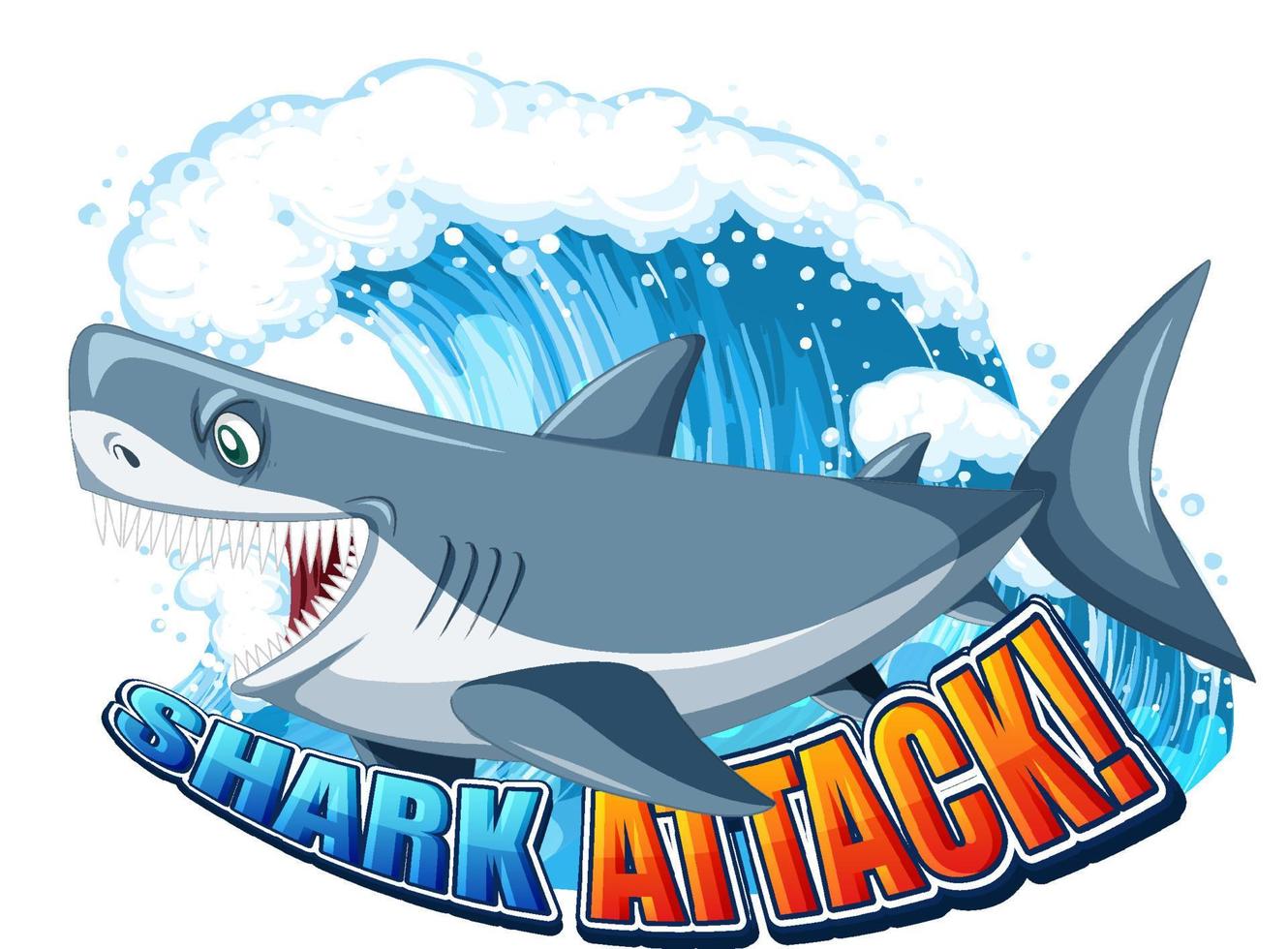 Shark Attack Font Logo mit aggressivem Cartoon-Hai vektor