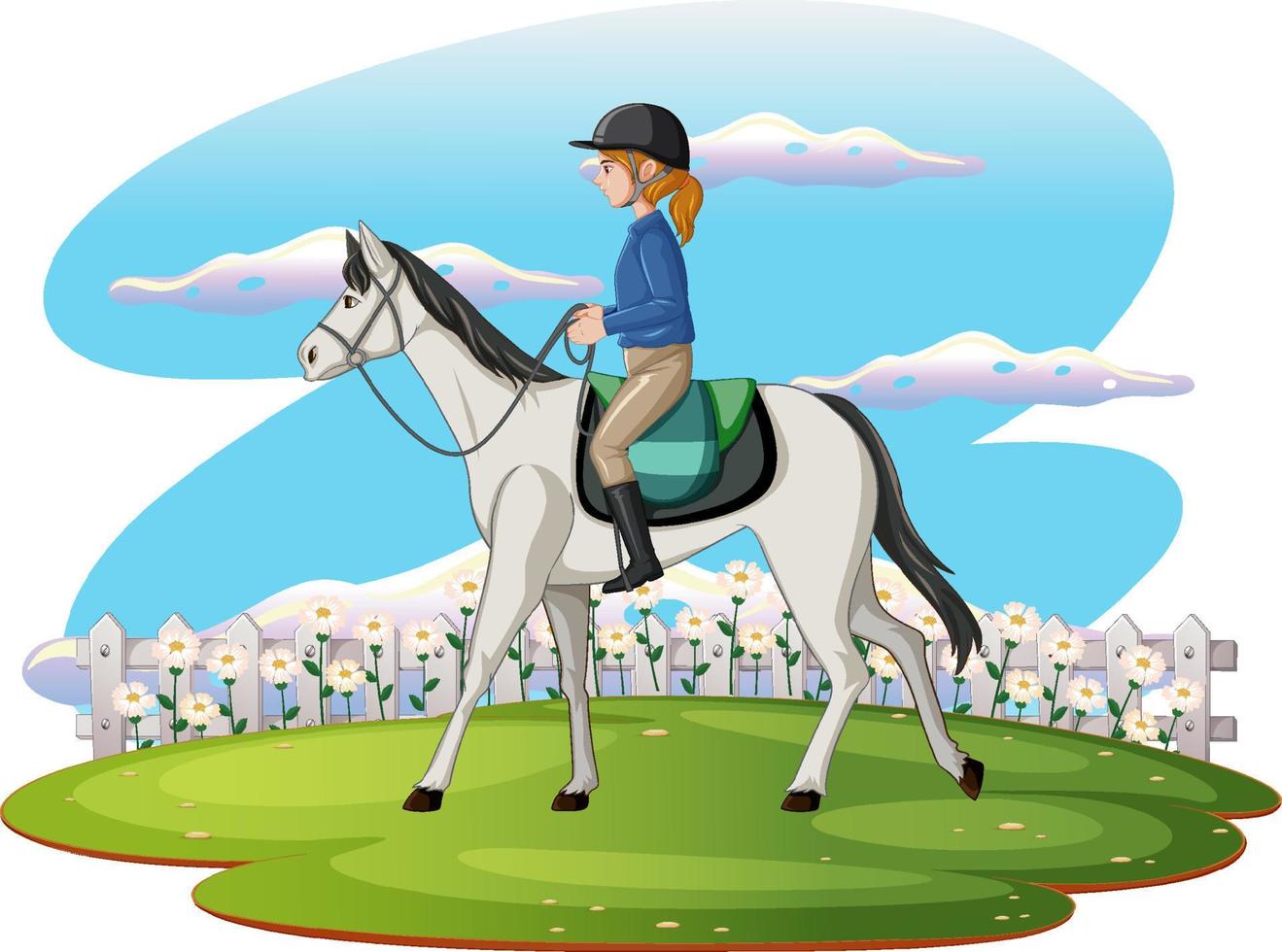 eine Szene, in der ein Mädchen auf einem Pferd reitet vektor
