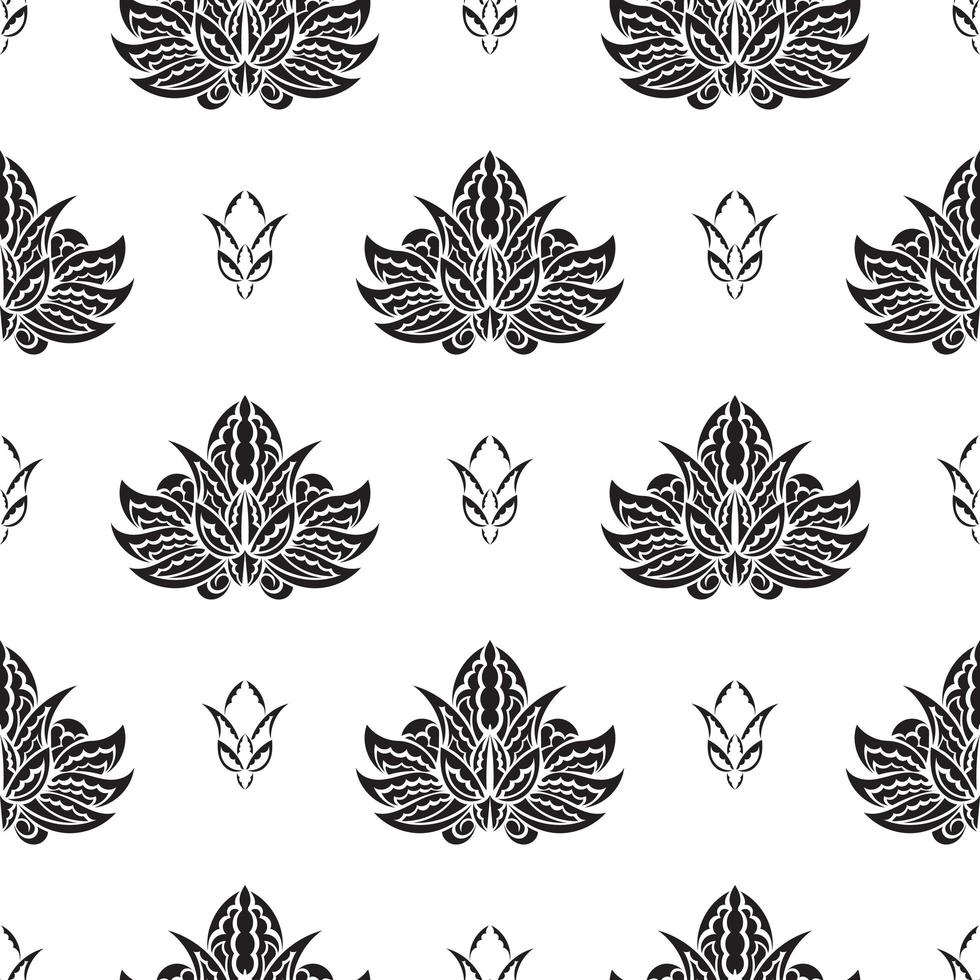 schwarz-weißes, nahtloses Muster mit Lotusblumen im einfachen Stil. gut für Hintergründe, Drucke, Bekleidung und Textilien. Vektor-Illustration. vektor