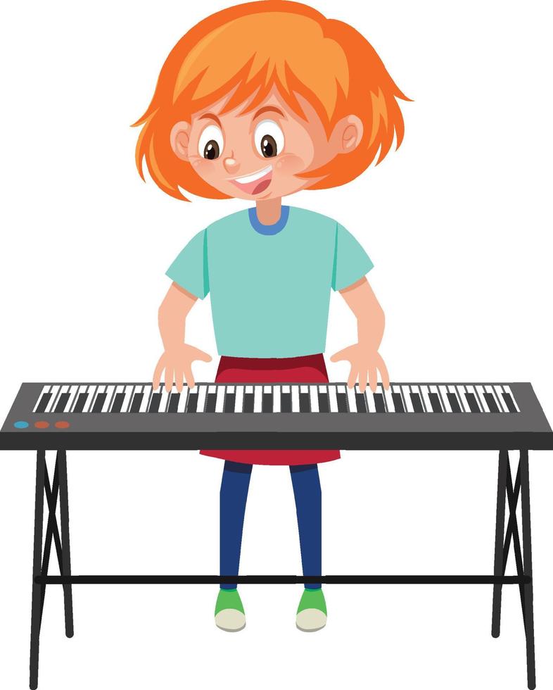 en flicka som spelar piano seriefigur vektor