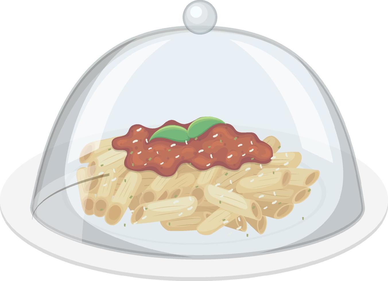 penne pasta och tomatsås med glas lock på vit bakgrund vektor