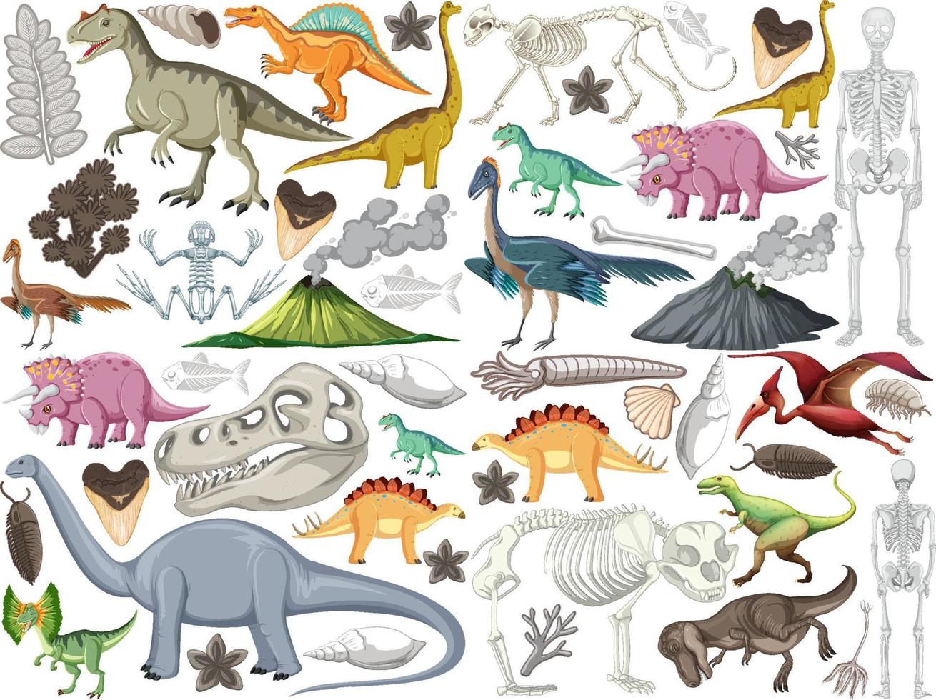 satz verschiedener prähistorischer dinosauriertiere vektor