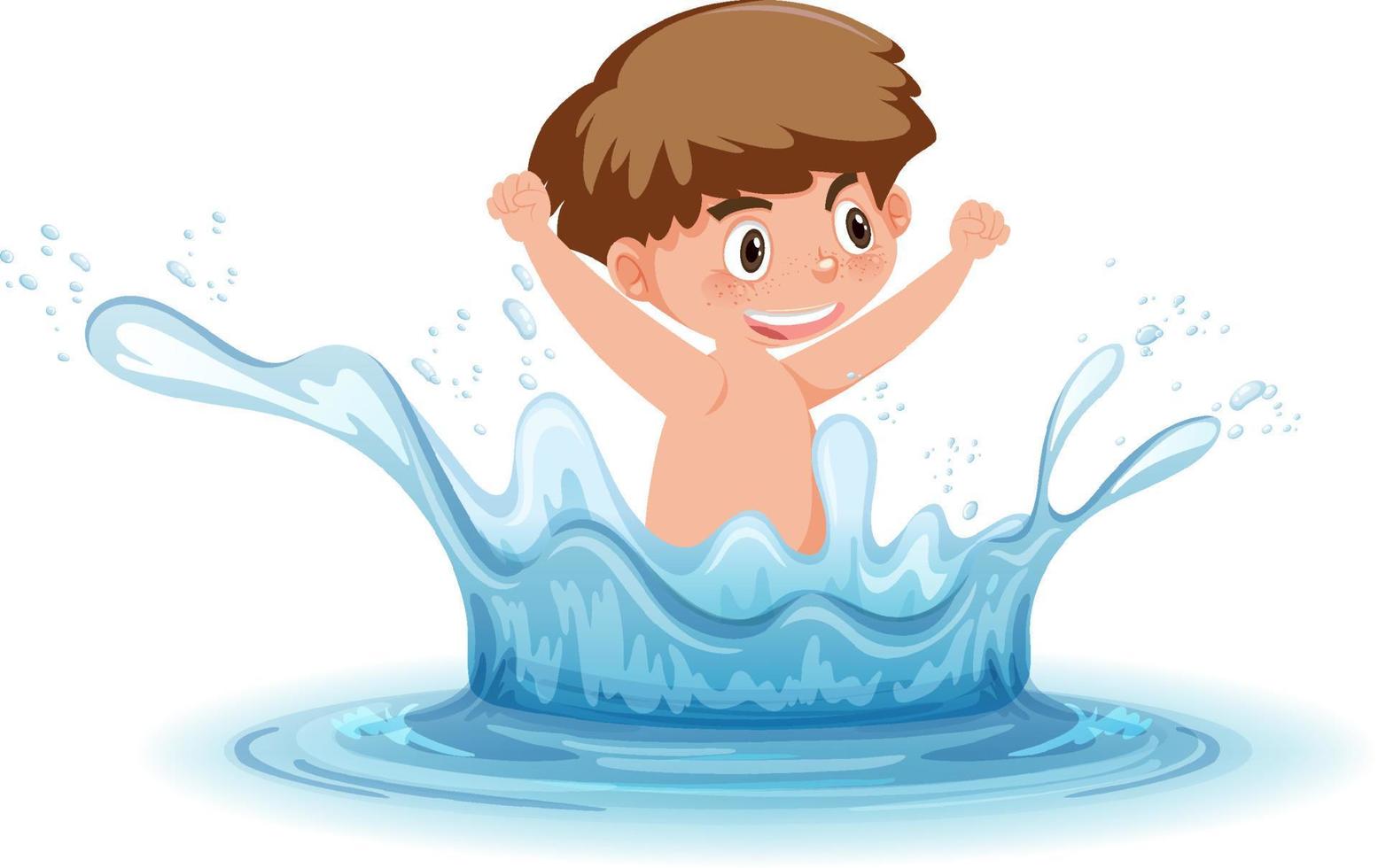 ett vattenstänk med rolig pojke på vit bakgrund vektor