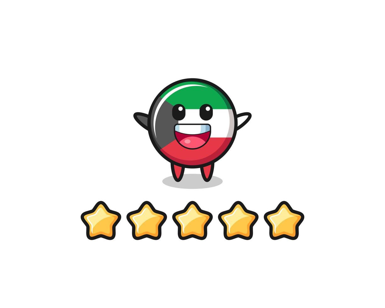 die illustration der besten bewertung des kunden, niedlicher charakter der kuwait-flagge mit 5 sternen vektor