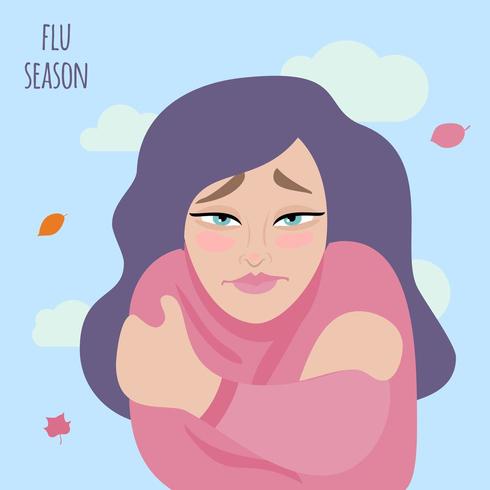 Influensa och kall platt illustration. vektor