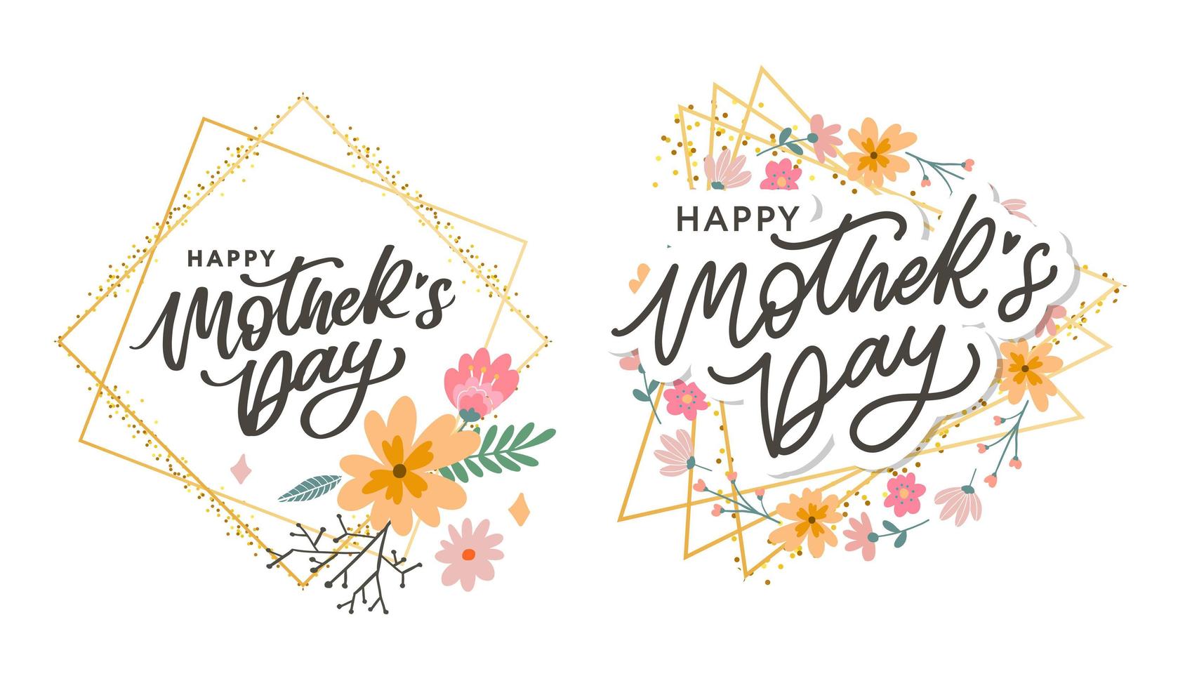glad mors dag bokstäver. handgjord kalligrafi vektorillustration. mors dag kort med blommor vektor