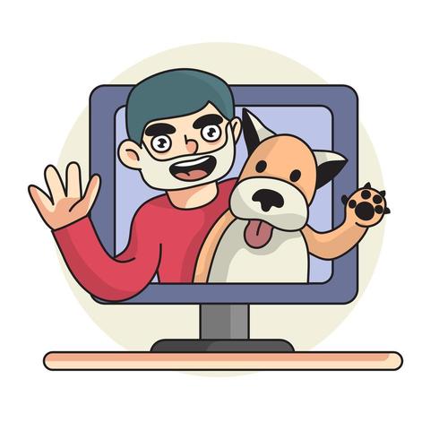 Vlog Illustration Mann mit Hund Haustier Kanal vektor