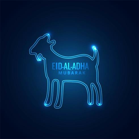 Eid ul-Adha Mubarak Neonblaue Karte für das muslimische Festival vektor