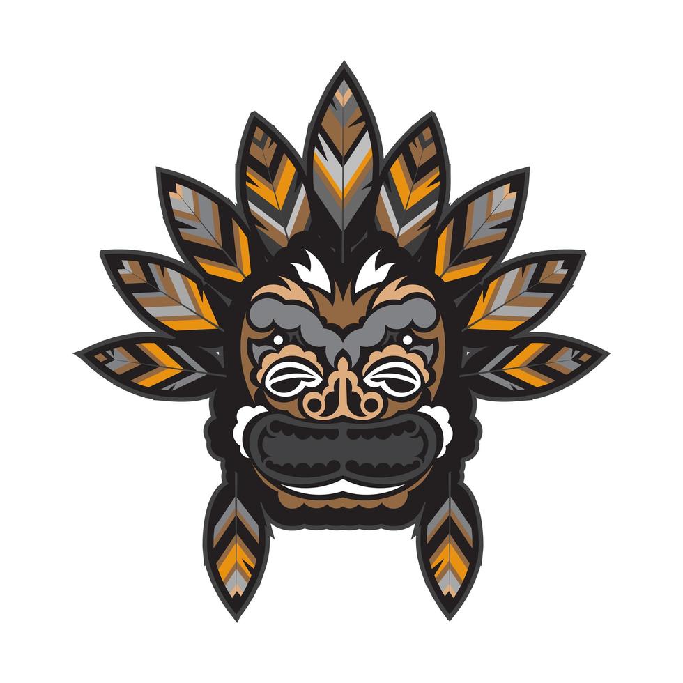 ett ansikte med fjädrar i polynesisk stil. maori eller samoa tatuering. bra för utskrifter. exklusiv företagsidentitet. isolerade, vektor