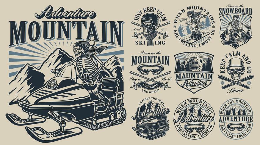 Abenteuer Logo Mountain Set vektor
