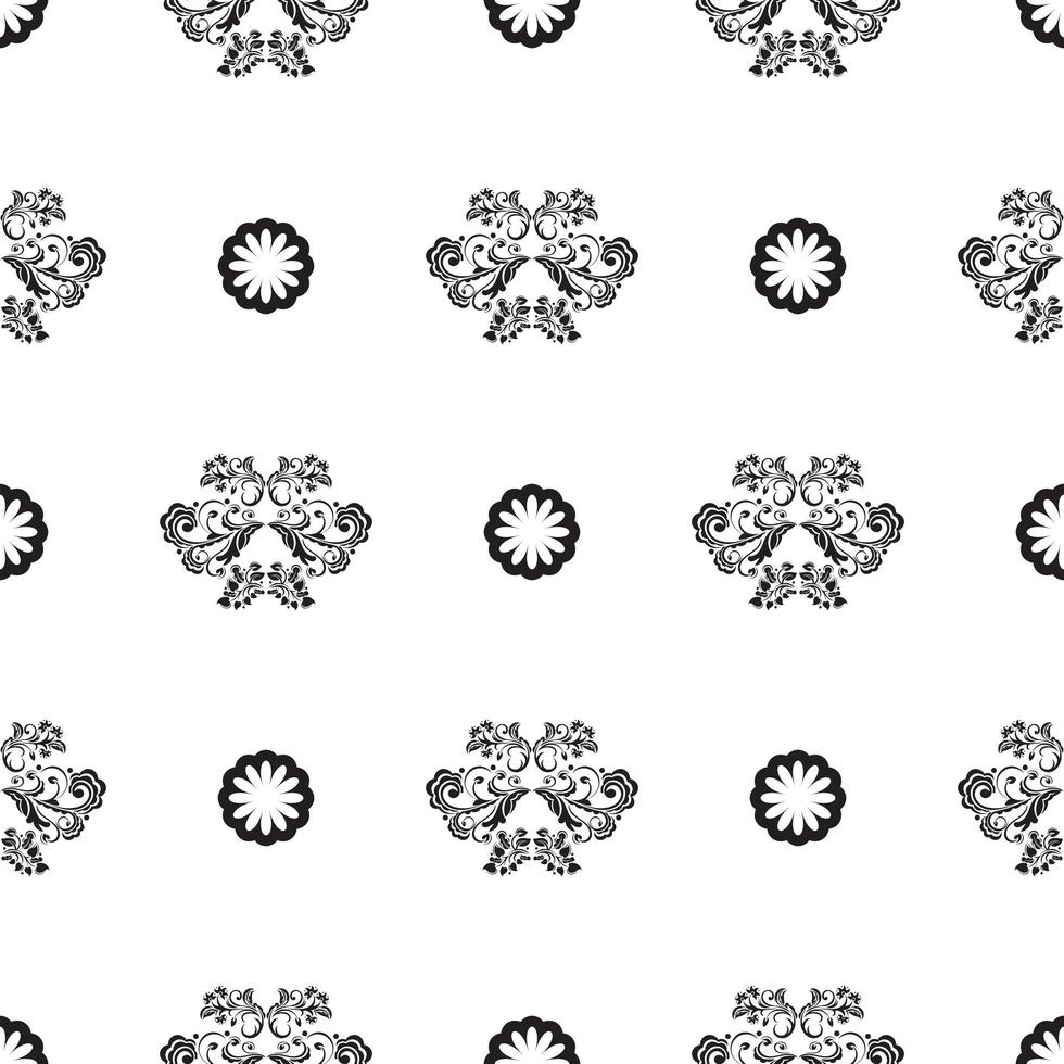 Nahtloses Schwarz-Weiß-Muster mit Blumen und Monogrammen im einfachen Stil. gut für Wandtapeten, Stoffe, Postkarten und Druck. Vektor-Illustration. vektor
