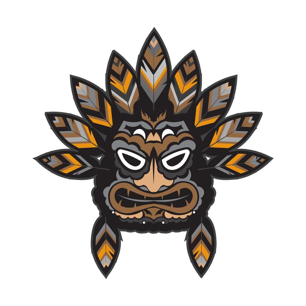 ein Gesicht mit Federn im polynesischen Stil. Maori- oder Samoa-Tätowierung. gut für Drucke. exklusive Corporate Identity. isoliert, Vektorillustration. vektor