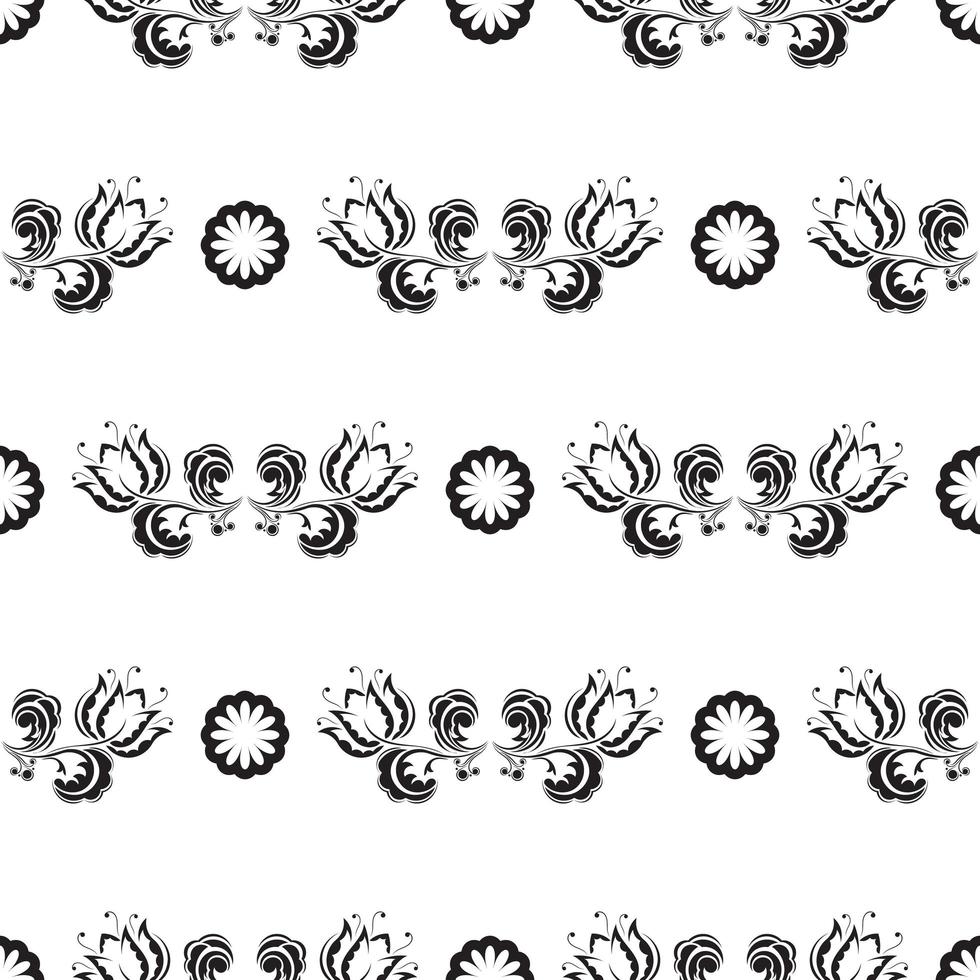 Nahtloses Schwarz-Weiß-Muster mit Blumen und Monogrammen im einfachen Stil. gut für Kleidung und Textilien. Vektor