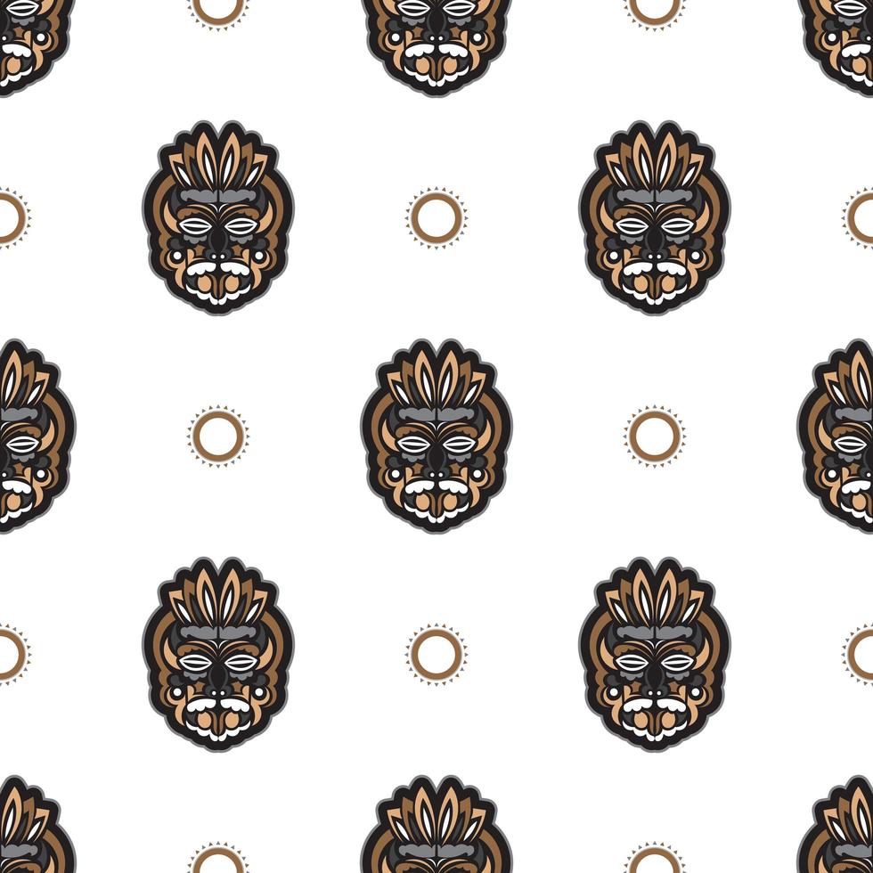 Nahtloses Muster mit Tiki-Maske im hawaiianischen Stil. gut für T-Shirt-Drucke, Tassen, Handyhüllen. isoliert. Vektor
