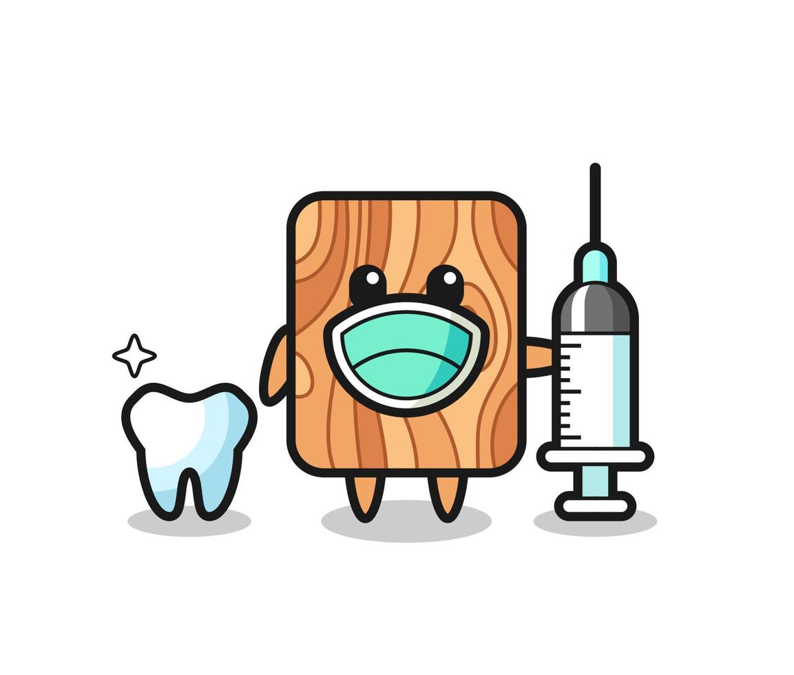 maskot karaktär av plank trä som tandläkare vektor